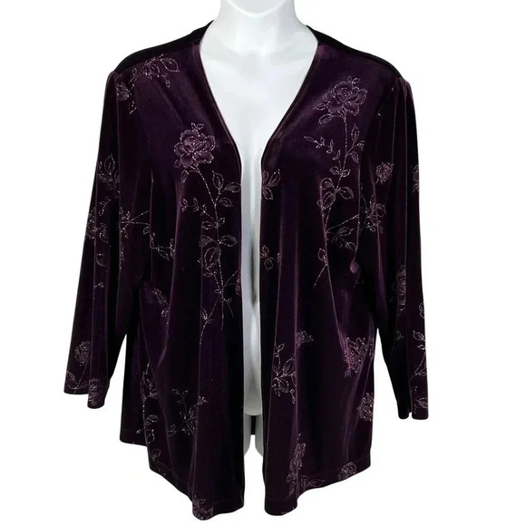 VTG S.L. Fashions Womens 20W Plum Kimono Cardigan Velvet Blazer Open Front Boho - Picture 4 of 15